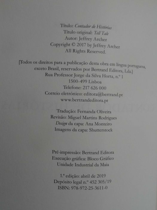 Contador de Histórias de Jeffrey Archer - 1ª Edição