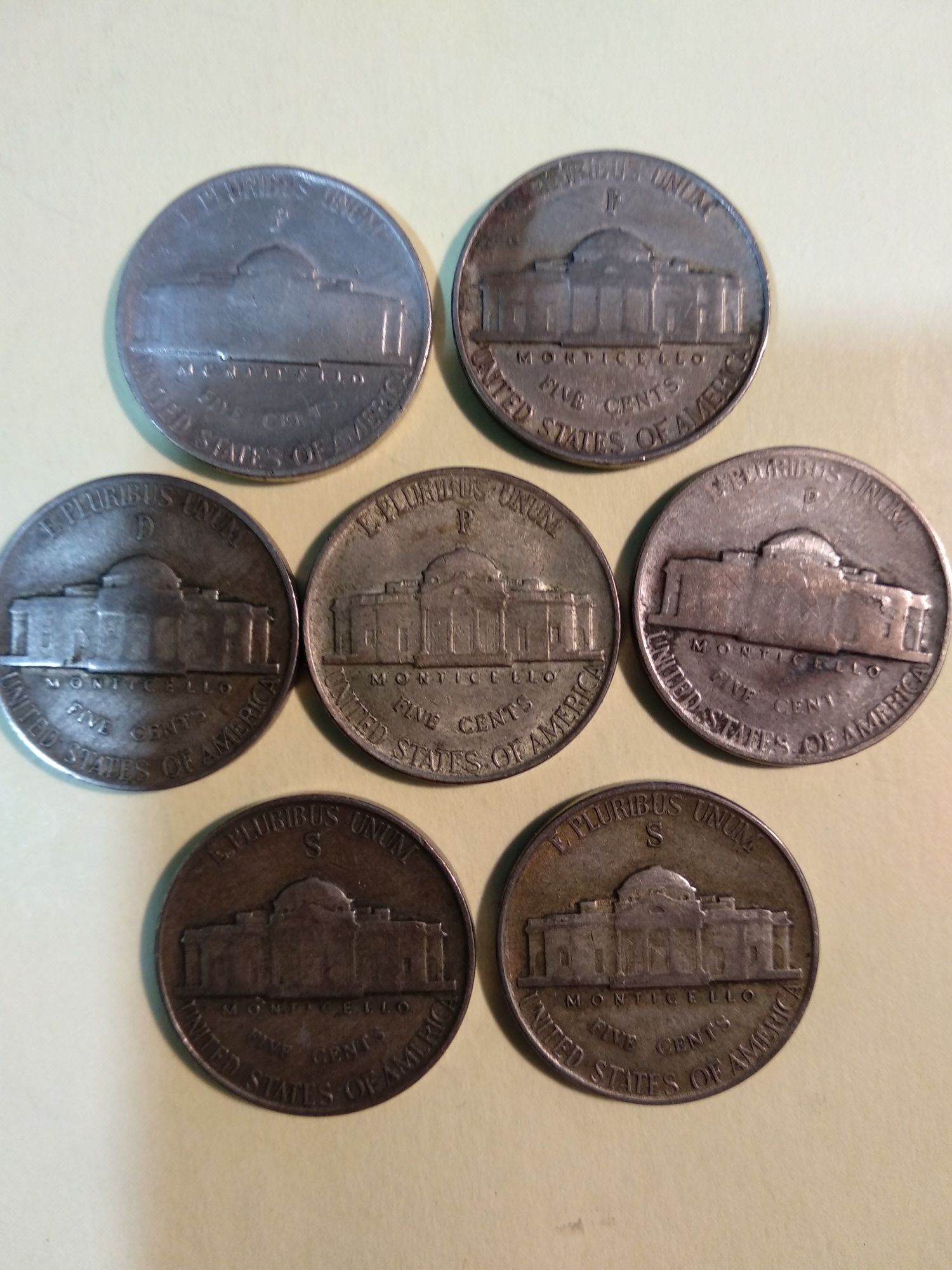 Moedas 5 Cents Prata "War Nickel" 1943, 1944 e 1945 EUA