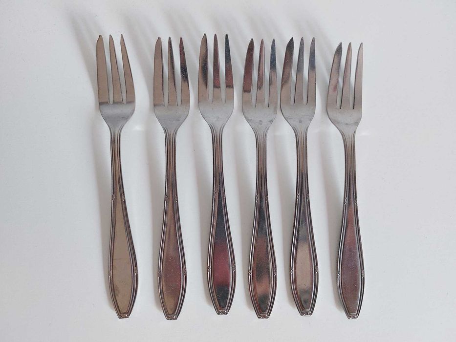 6 widelczyków deserowych Hefra, stainless, nierdzewne, kawowe