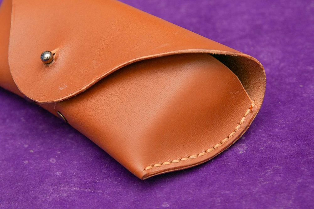 Чехол футляр для очков, кожа, ручная работа