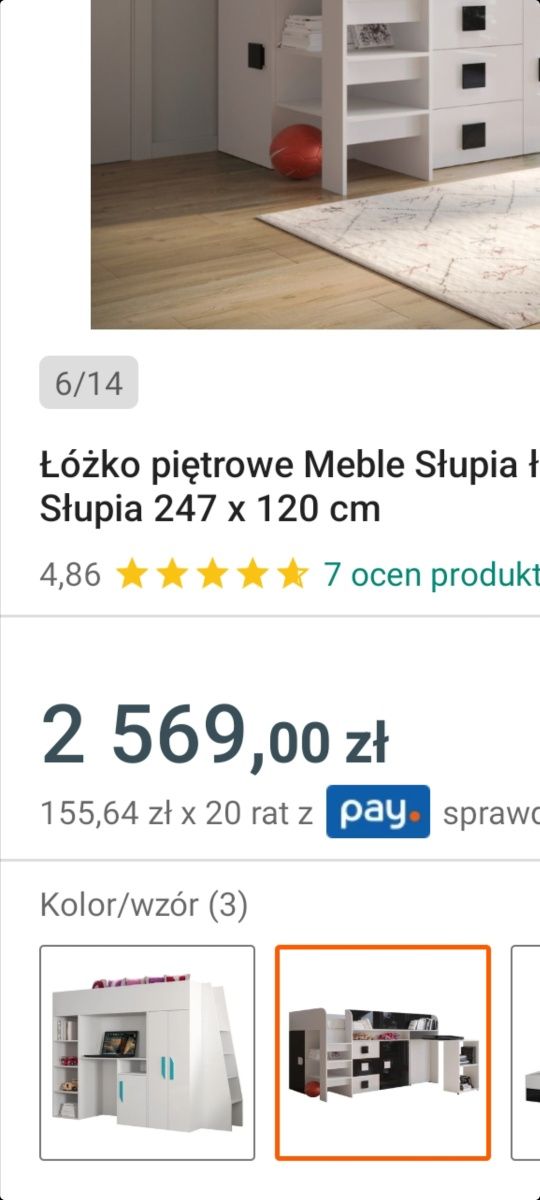 Łóżko piętrowe z materacem i krzesłem do biurka