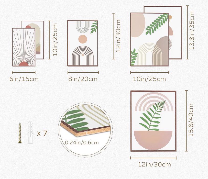 obrazy ścienne minimalistyczne natura 6 sztuk