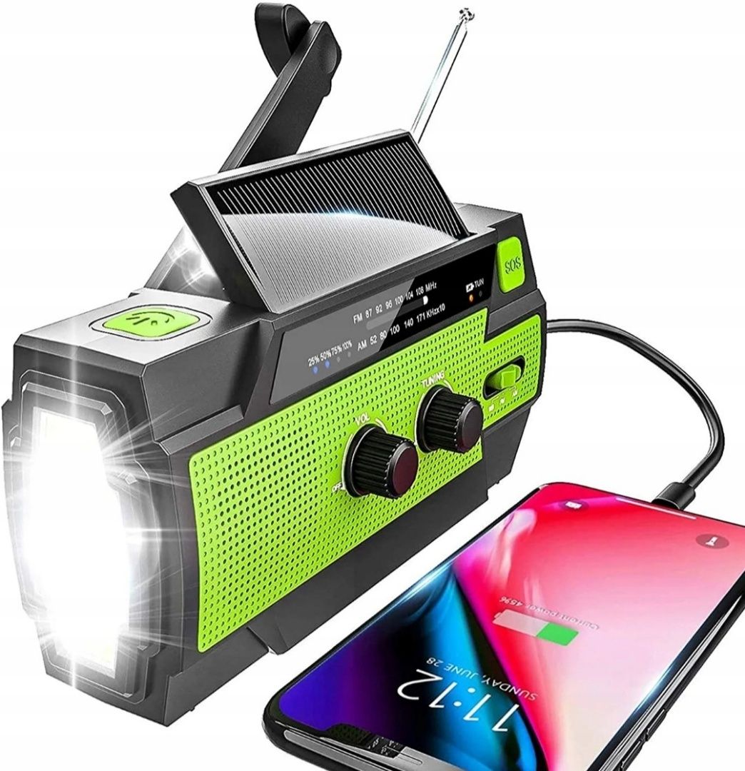 Radio korbowe, alarm SOS FM/AM radio awaryjne 4000 mAh solarne korba