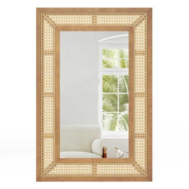 Lustro ścienne wiszące dekoracyjne z rattanu w stylu boho 90x60 cm