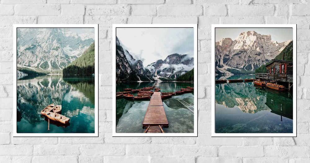 50x40 obrazy w ramie plakaty ramka ŁÓDKA GÓRY DOLOMITY JEZIORO BOHO