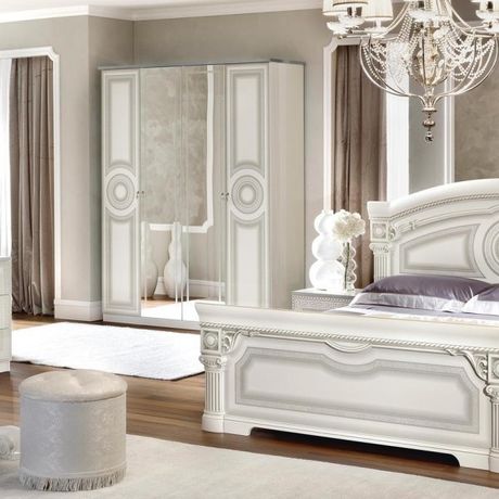 Sypialnia Aida z meandrem Versace biało srebrna, meble włoskie