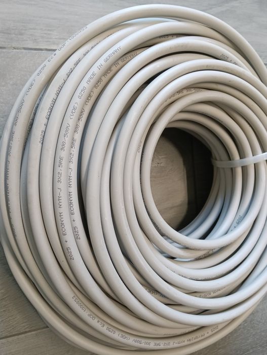 Przewód zasilający 3x2,5 okrągły drut Nowy odcinek 50m