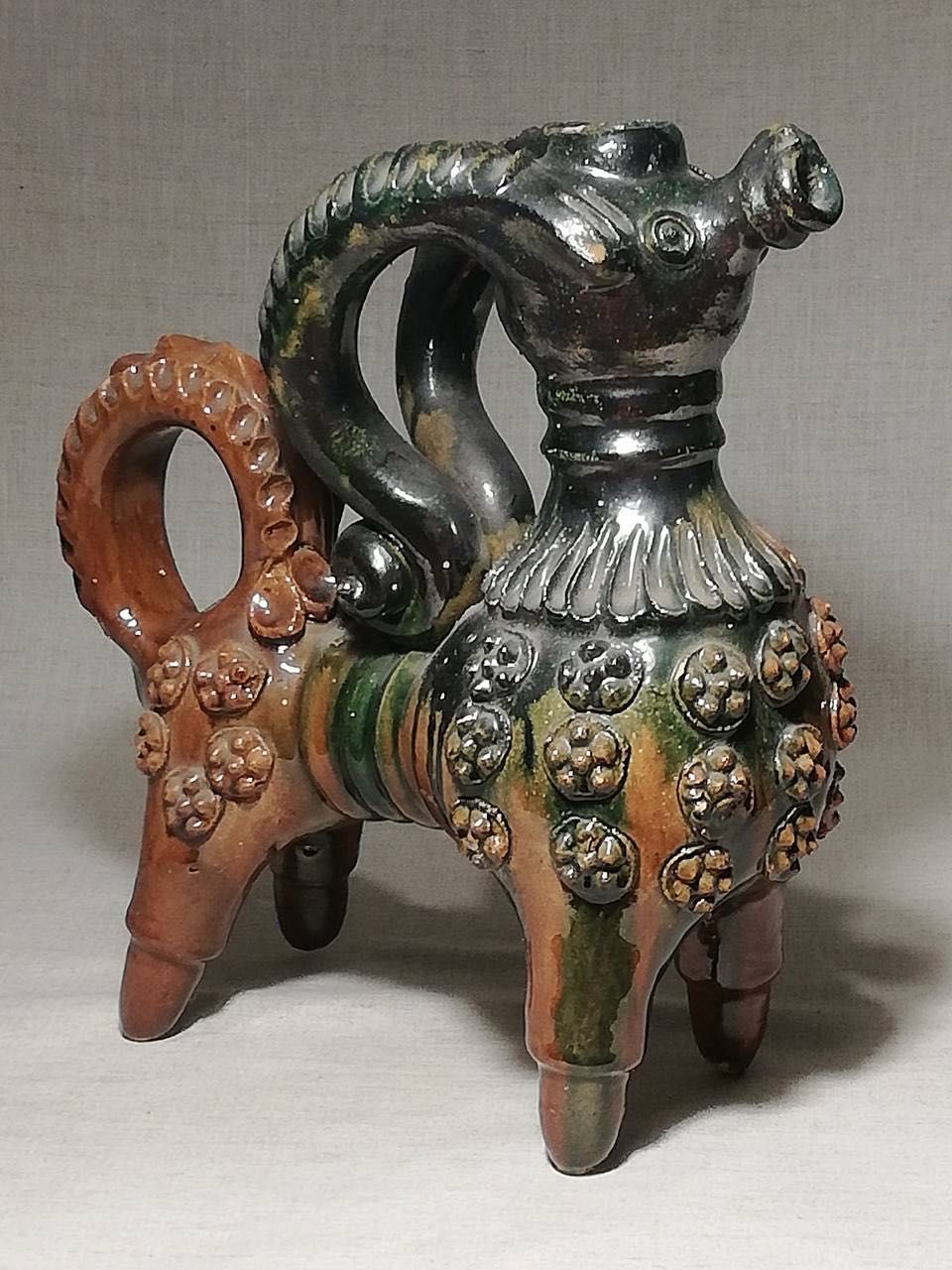 Karafka MIRACLE BEAST LION BARAN ceramiczna majolika Opisznia ZSRR