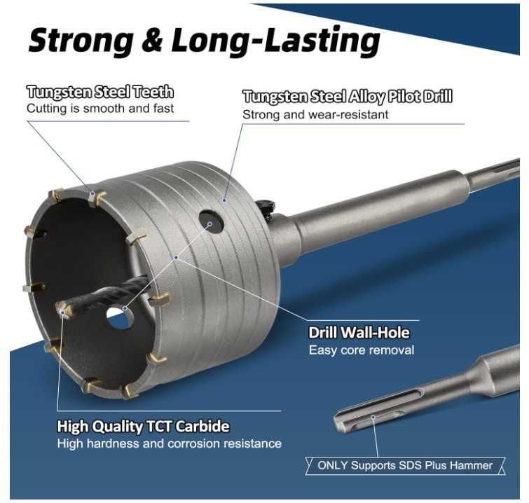 Otwornica do betonu 82mm SDS Plus + wiertło prowadzące Lytool