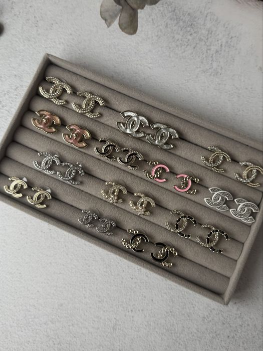 Сережки пусети Шанель, Chanel, стильна якісна біжутерія, нова колекція