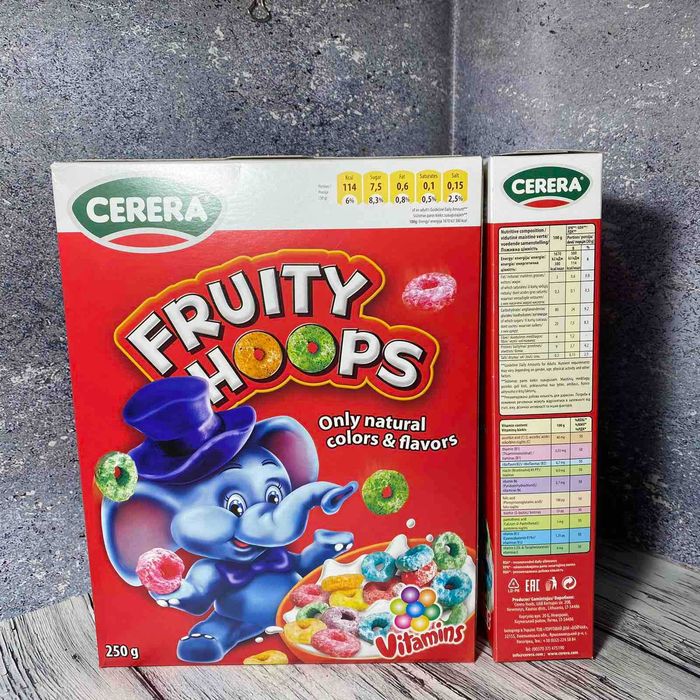 Сухий сніданок Cerera Fruity Hoops
Вага 250 грам