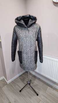 Szary płaszcz zimowy /kurtka pikowana XL