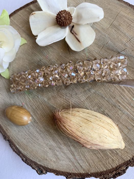 Spinka do włosów z kryształkami minimalistyczna, Gold/Złota