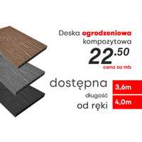 Deska kompozytowa ogrodzeniowa WPC OD RĘKI 3,6  m PRODUCENT Łódź !!