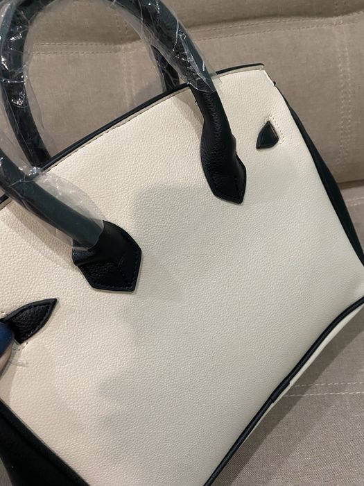 Сумка hermes birkin 30 см бежева/чорний