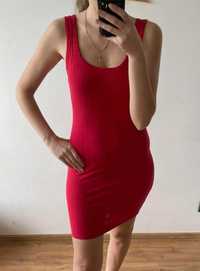 Shein prążkowa sukienka basic czerwona bawełniana 36 s