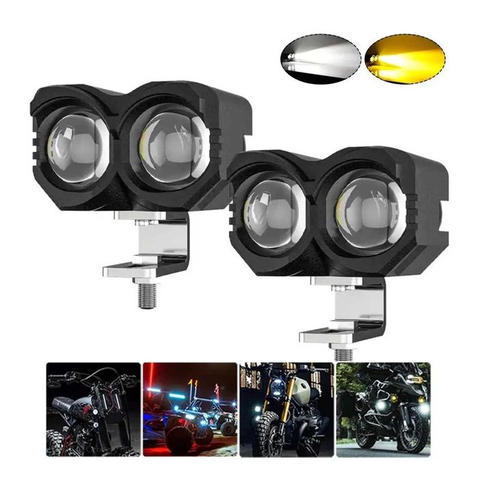 Par de Faróis Auxiliares LED Bifocais - Luz Branca Amarela 20W 8000LM