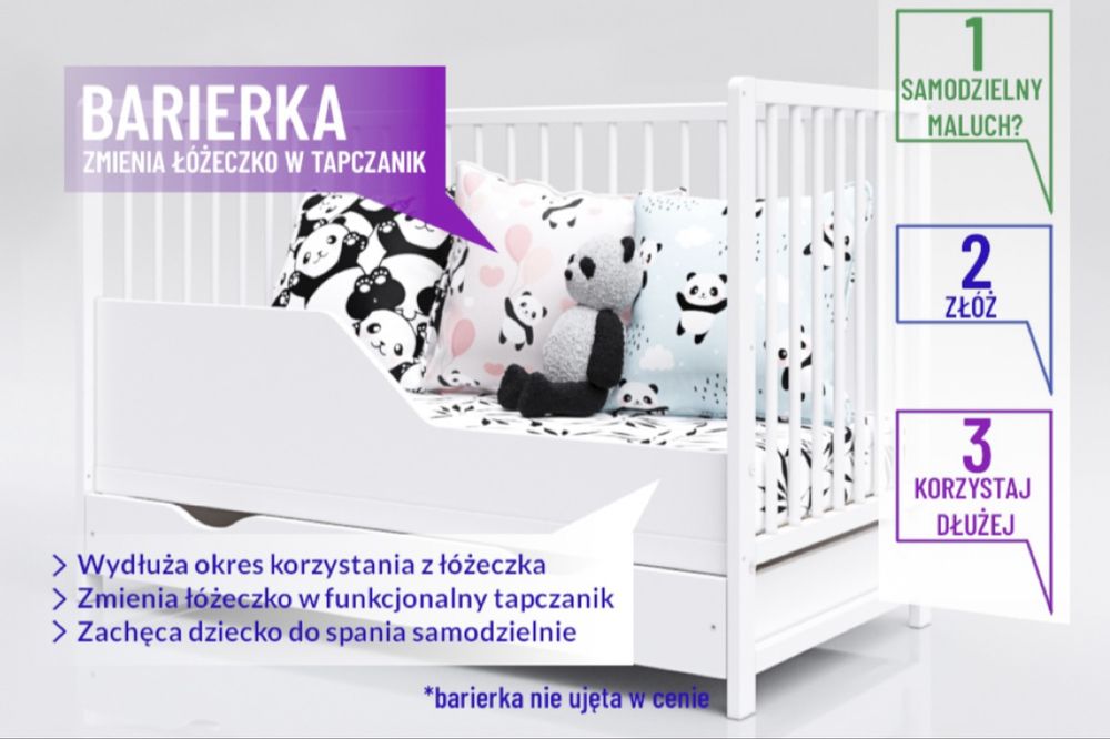 Łóżeczko dla dziecka “Dominik” białe 120/60 z szufladą