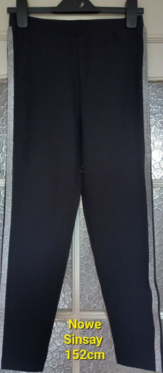 Nowe bawełniane czarne z lampasami legginsy getry 152cm Sinsay