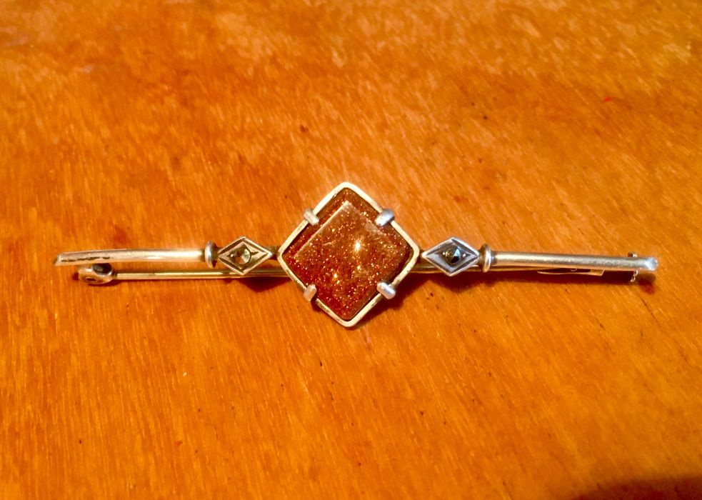 ALFINETE de PRATA - antigo - com pedra do sol - 6,7 x 1,5 cm/s