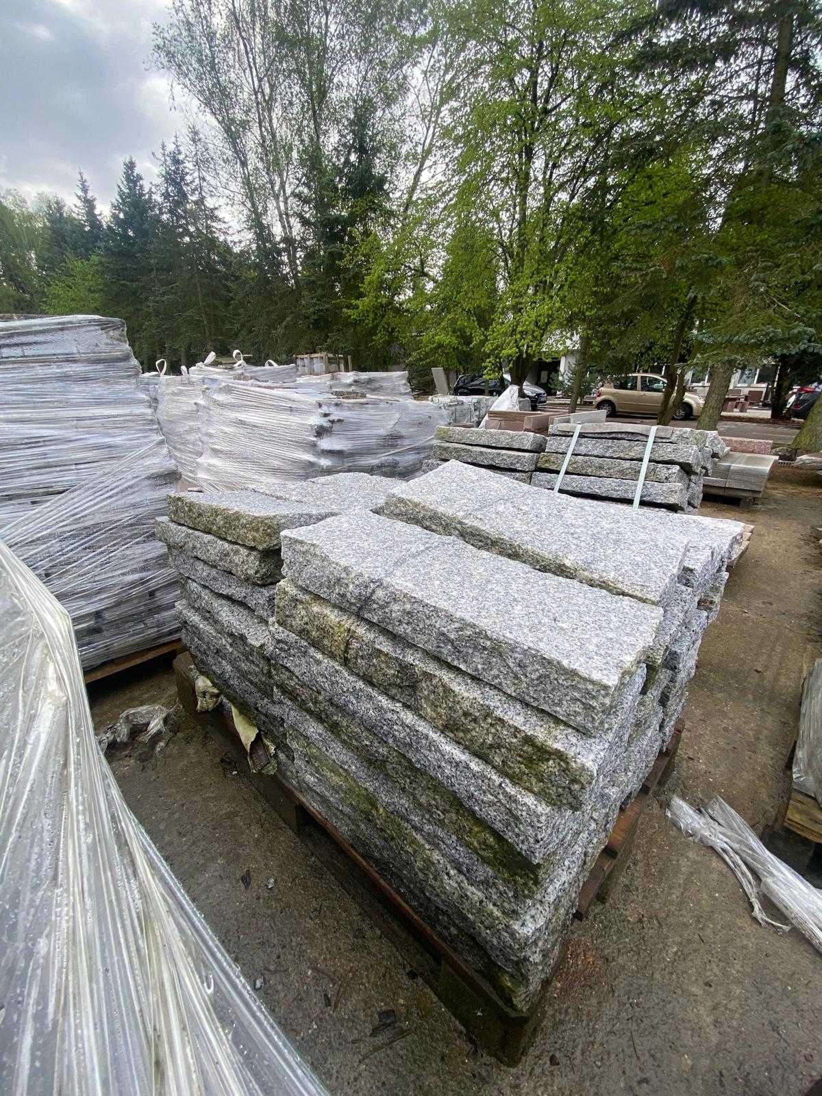 Palisada granitowa szara surowo łupana 6x20x50