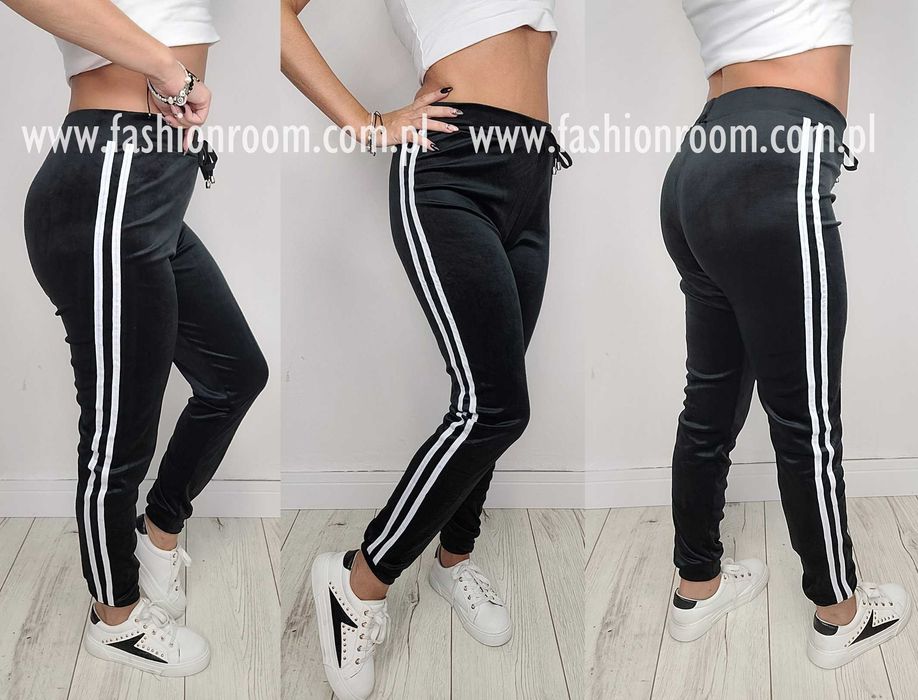 6 KOLORÓW S-XL SPODNIE dresowe WELUROWE lampasy dresy damskie TU L/XL