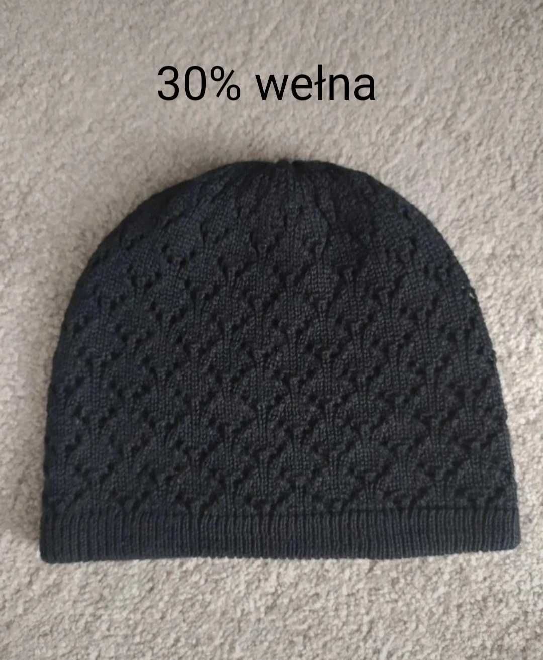 Czapka H&M, czarna, wełna 30%