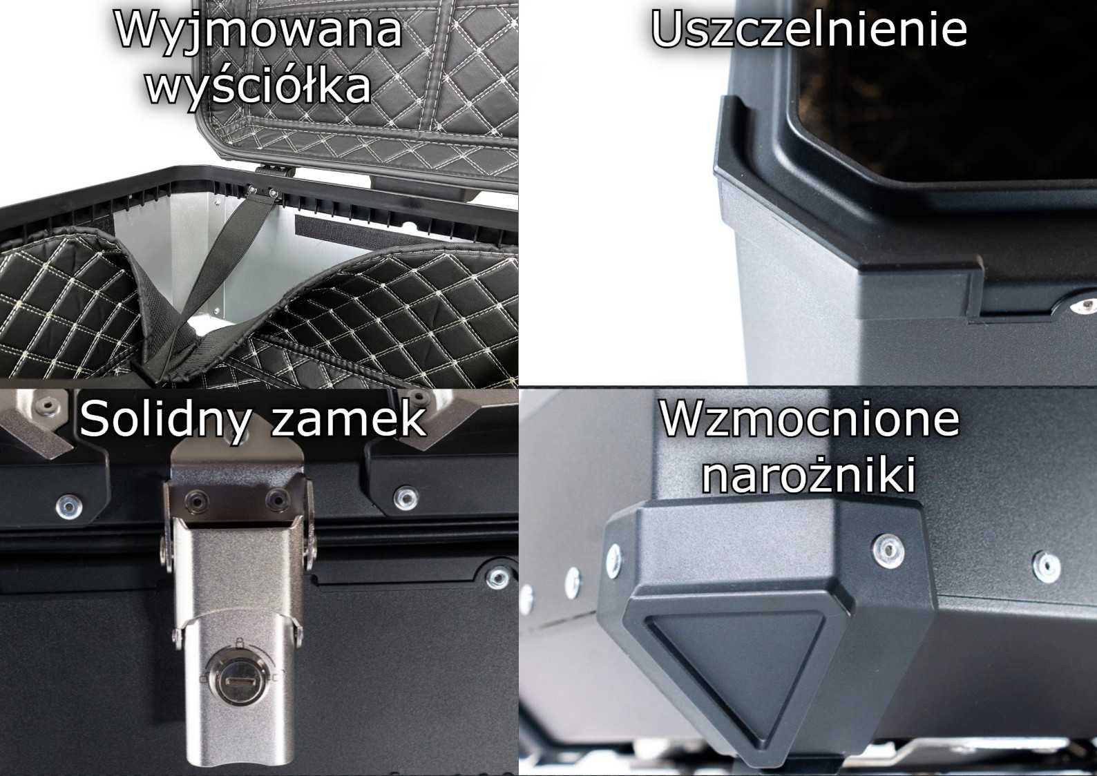 ALUMINIOWY kufer motocyklowy centralny CZARNY 45L / 55L / 65L+ PŁYTA