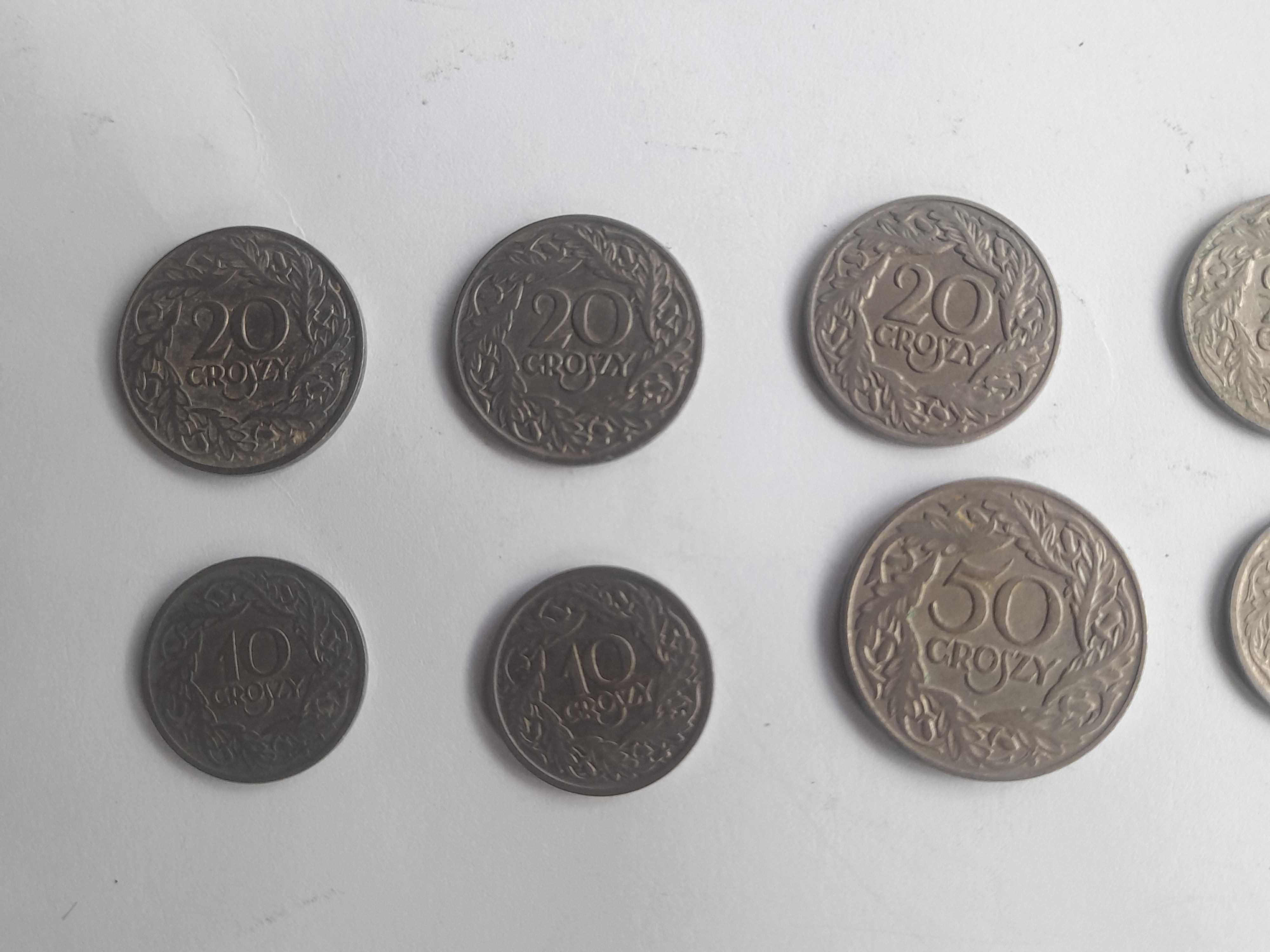 Stare przedwojenne polskie monety 50, 20, i 10 gr (10 sztuk)