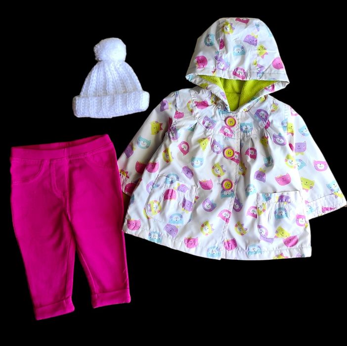 Комплект на 3-6 месяцев, ветровка на флисе + джеггинсы + шапочка