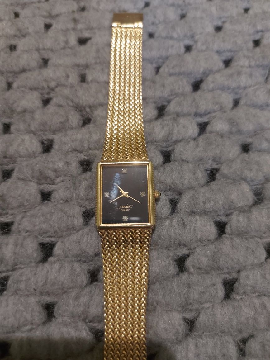 Xavier Ladies Quartz Gold Tone Black Face With Diamonds Wrist Watch