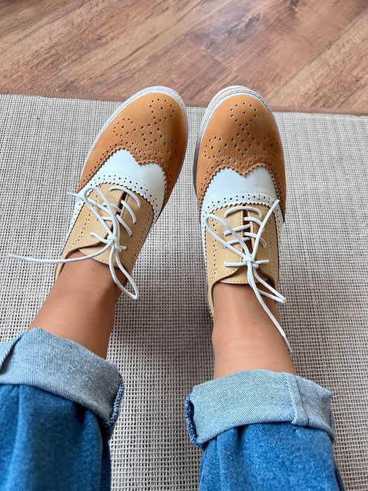 36 Sklep NOWE Półbuty damskie wiązane brogue buty damskie camel GQ72e