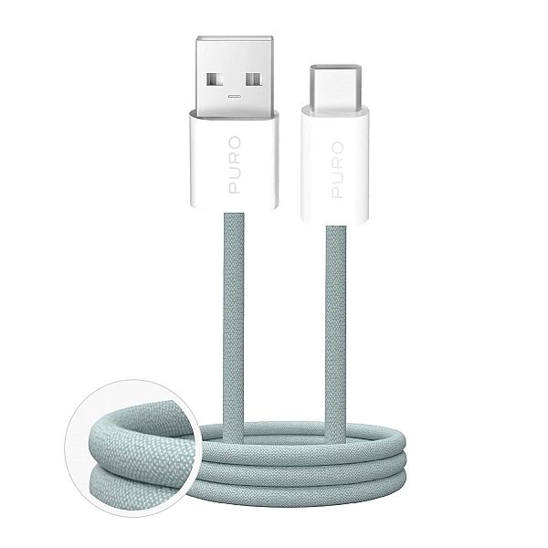 Kabel Puro Fabrik 2.0/10W USB-A - USB-C w oplocie 1,5 m - zielony