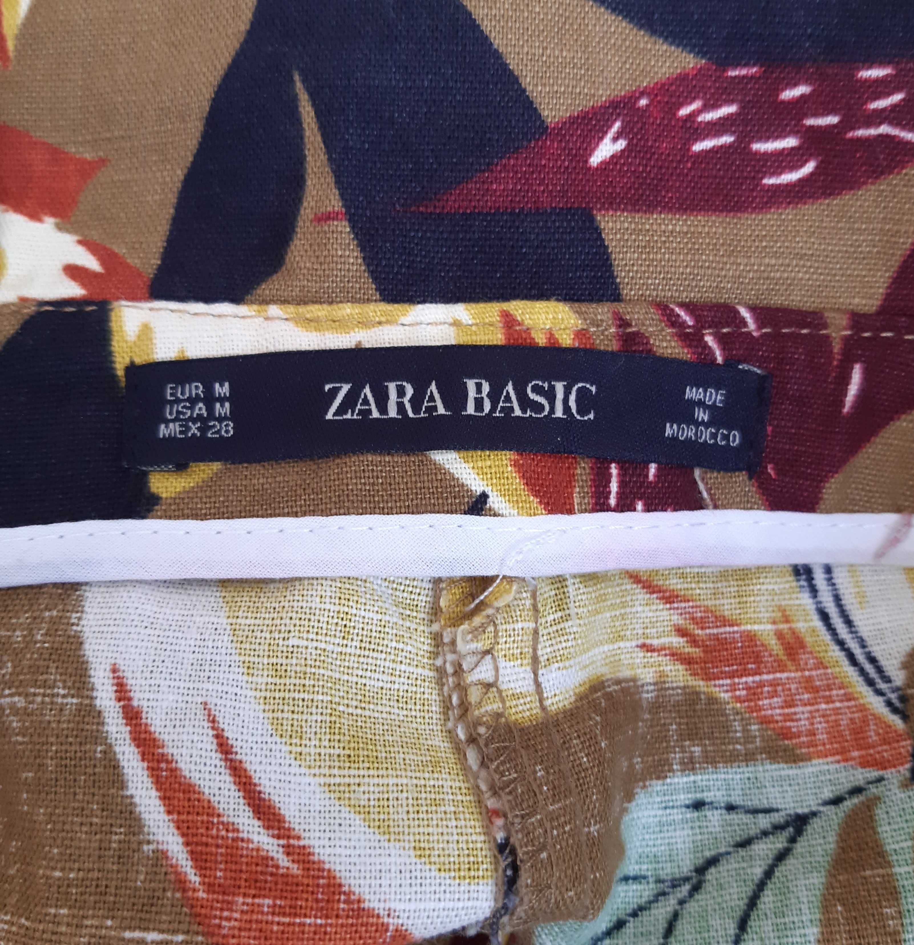 Натуральные шорты юбка из смесевого льна поясок в цветочный принт zara