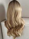 Peruka blond długie włosy nowa fale gęste ciemny odrost ombre