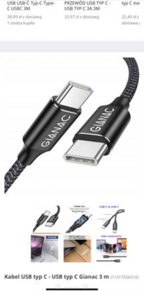 Kabel USB typ C- na typ C