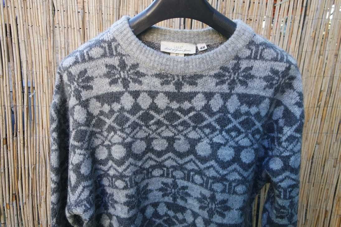L.O.G.G. H&M sweter szary norweski wzór oversize wełna alpaka S/M