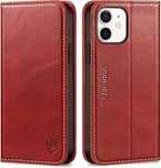 Etui z klapką Shieldon do Apple iPhone 12/12 Pro czerwony  Red skóra