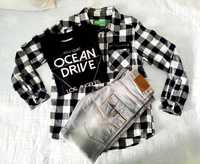 Conjunto: camisa, t-shirt e jeans - 7/8 anos