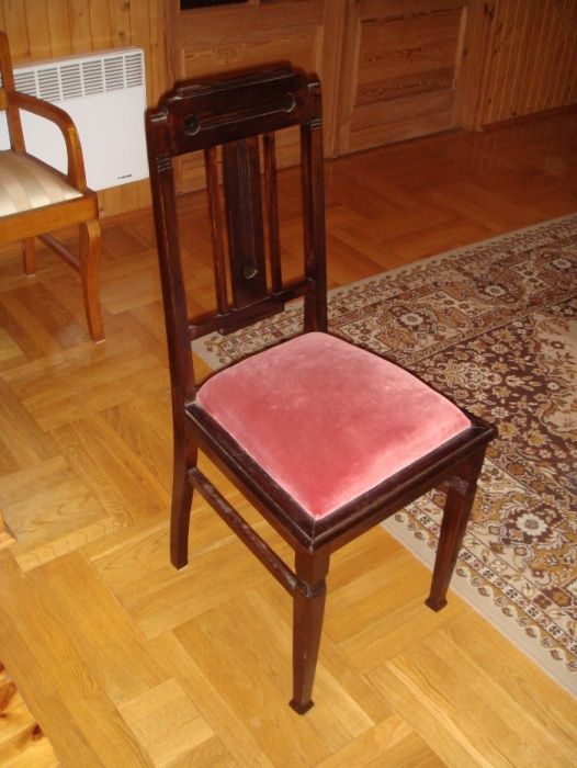 Krzesło XIX/XXw ciemny brąz różowy plusz wysyłka paczką kurierską