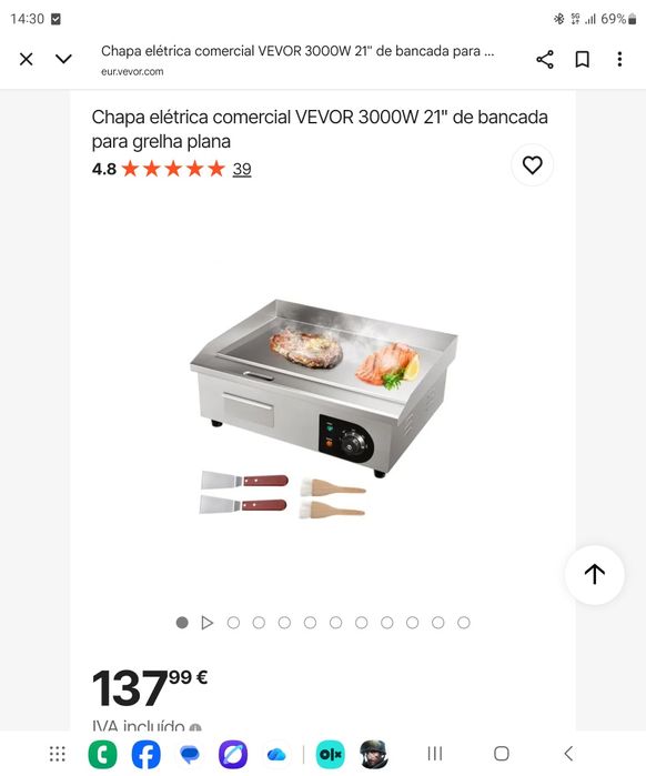 Grelhador industrial vevor novo