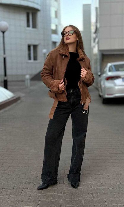 Дублянка авіатор жіноча штучна коричнева коротка підліткова єврозима