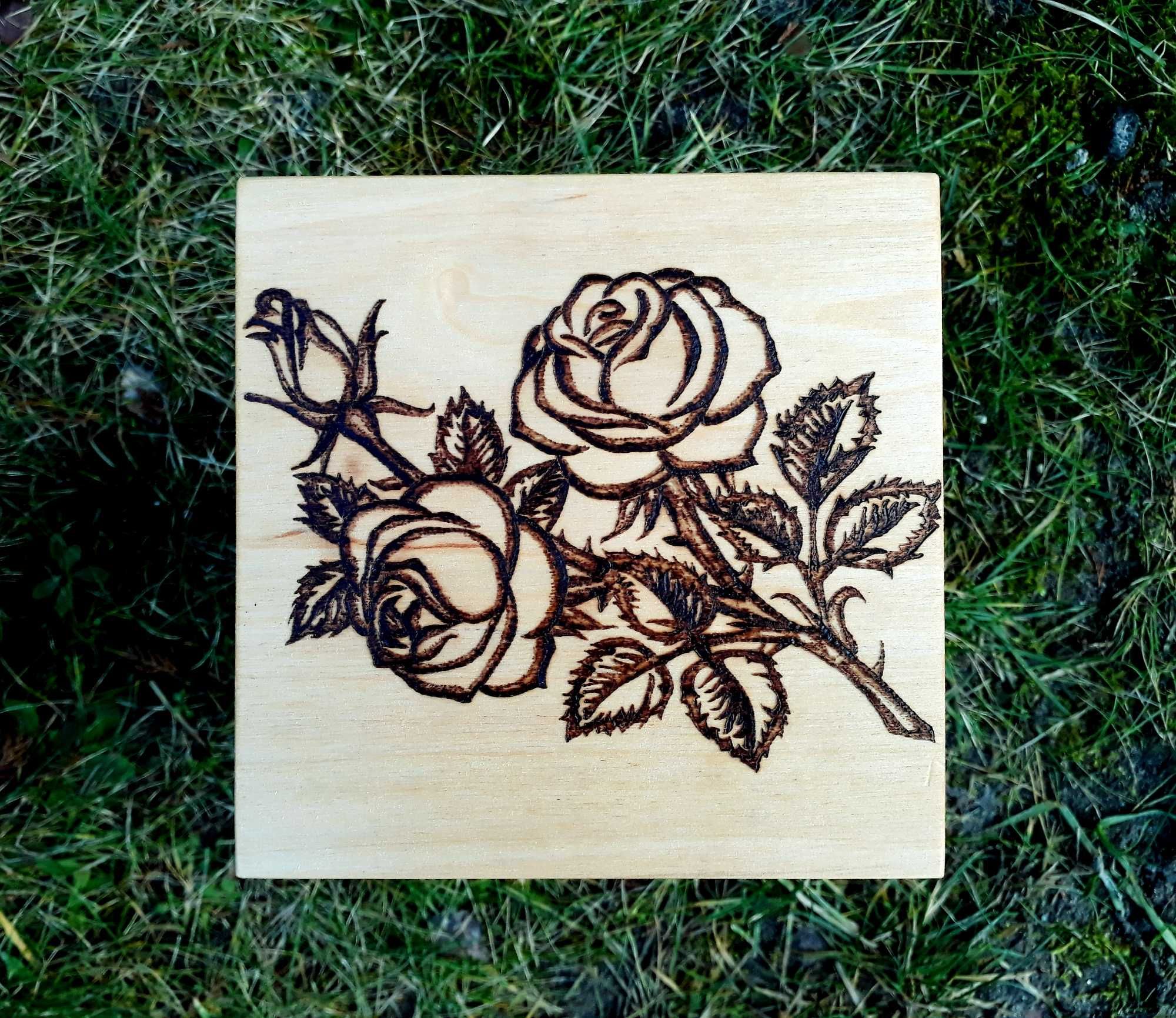 Róża wypalona na drewnie (rękodzieło): pirografia oryginalny prezent!