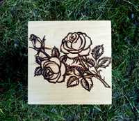 Róża wypalona na drewnie (rękodzieło): pirografia oryginalny prezent!