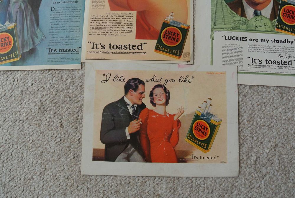 9 reklam prasowych VINTAGE LUCKY STRIKE z lat 1930-33