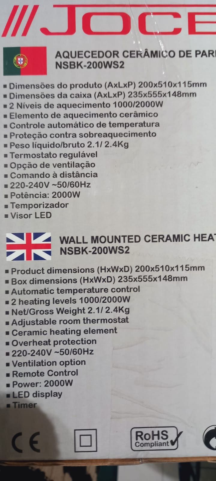 Aquecedor cerâmico de parede 2000w