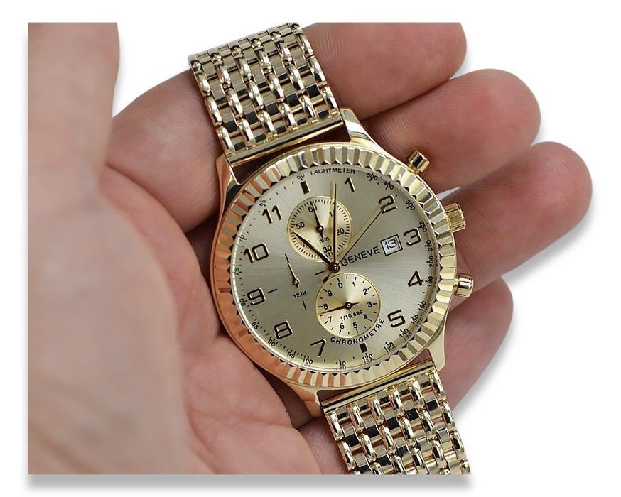 Złoty zegarek z bransoletą damski unisex 14k Geneve mw007y&mbw013y-f K