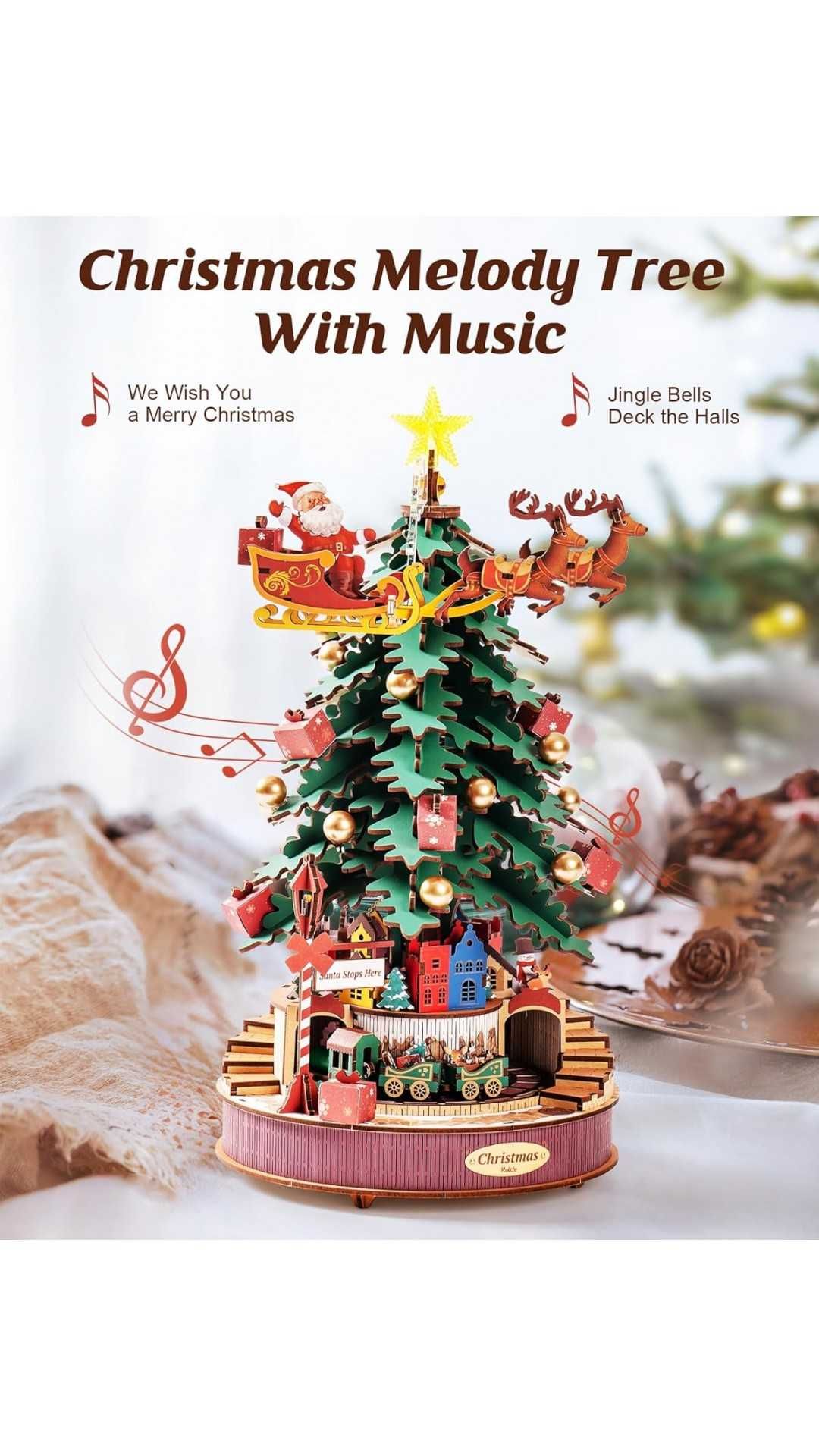 Puzzle 3D pozytywka z choinką drewno 319 elementów DIY