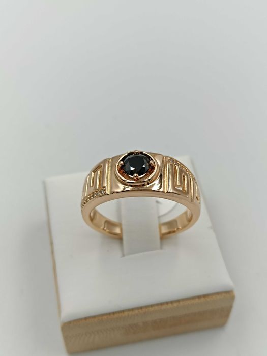 Sygnet męski pozłacany 18k złotem czarne oczko rozmiar 10,11,12,13