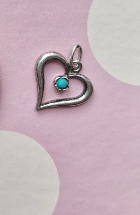 Wisiorek zawieszka Prl srebro serce turkus Warmet plus łańcuszek